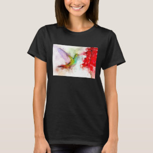 Hummingbird flying with flower Watercolor - 03 T-Shirt