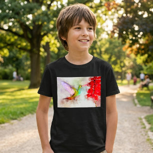 Hummingbird flying with flower Watercolor - 03 T-Shirt