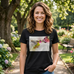 Hummingbird flying with flower Watercolor - 04 T-Shirt