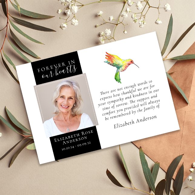 Hummingbird Forever in Our Hearts Photo Funeral Thank You Card (Creator Uploaded)