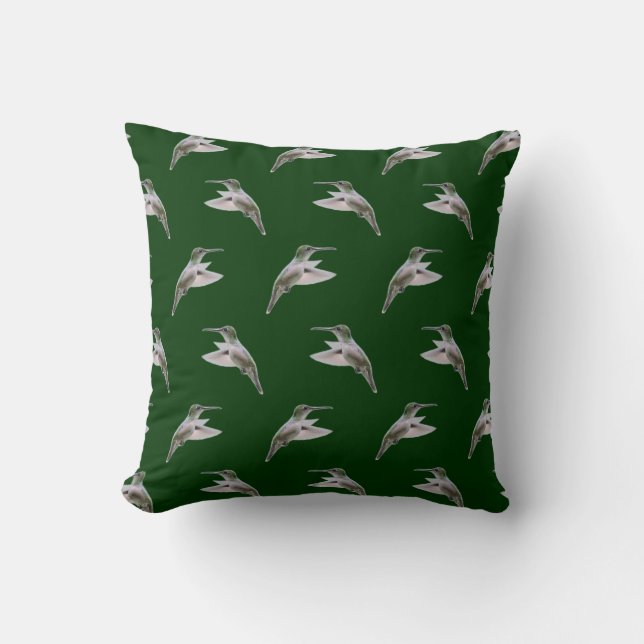 Hummingbird Frenzy Pillow (Dark Green) (Front)