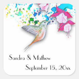 Hummingbird & Fuchsia Personalized Wedding Sticker