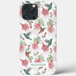 Hummingbird Fuchsia Watercolor Floral Personalized iPhone 13 Pro Max Case