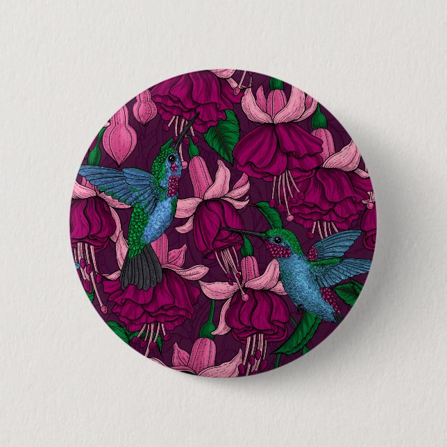 Hummingbird garden 2 inch round button (Front)