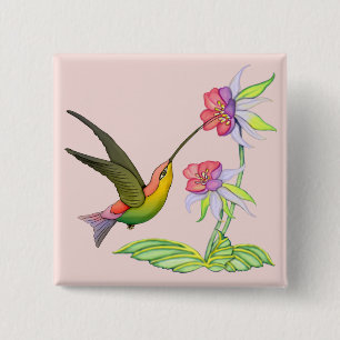 Hummingbird Garden 2 Inch Square Button
