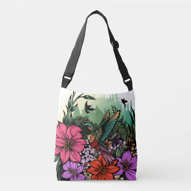 Hummingbird Garden Crossbody Bag (Front)