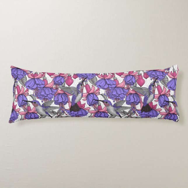 Hummingbird garden in melrose and pink body pillow (Front)