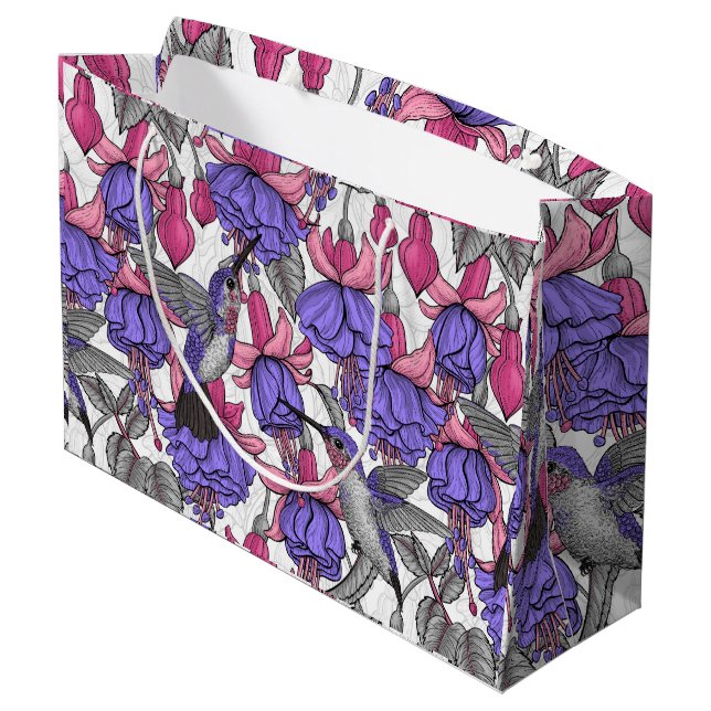 Hummingbird garden in melrose and pink large gift bag (Back Angled)