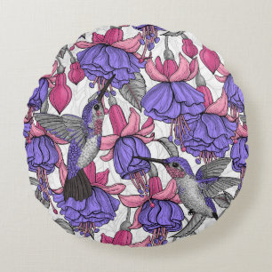 Hummingbird garden in melrose and pink round pillow