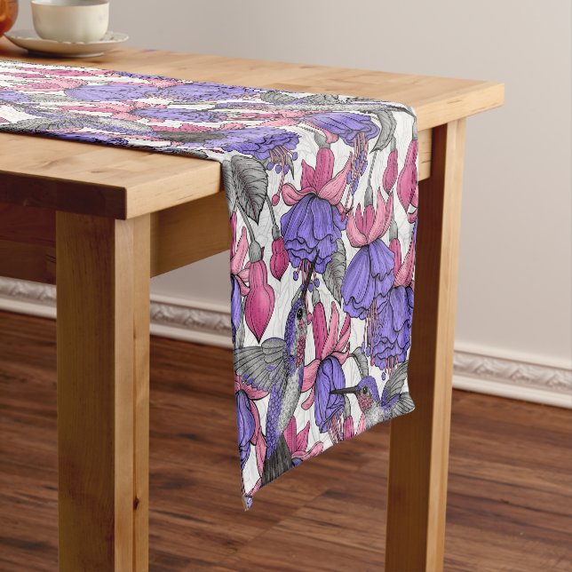 Hummingbird garden in melrose and pink short table runner (In Situ)