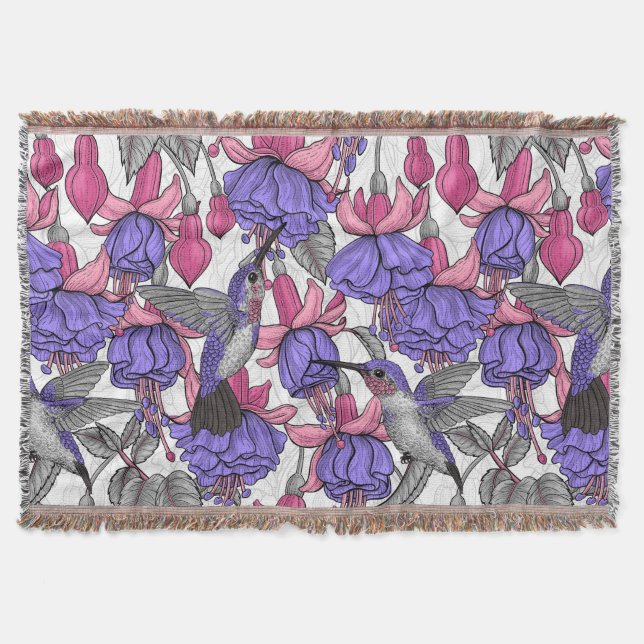 Hummingbird garden in melrose and pink throw blanket (Front)