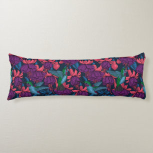 Hummingbird garden in purple and blue body pillow