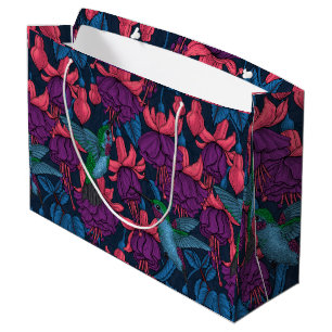 Hummingbird garden in purple and blue large gift bag