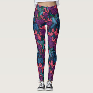 Hummingbird garden in purple and blue leggings
