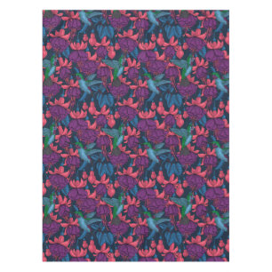 Hummingbird garden in purple and blue tablecloth
