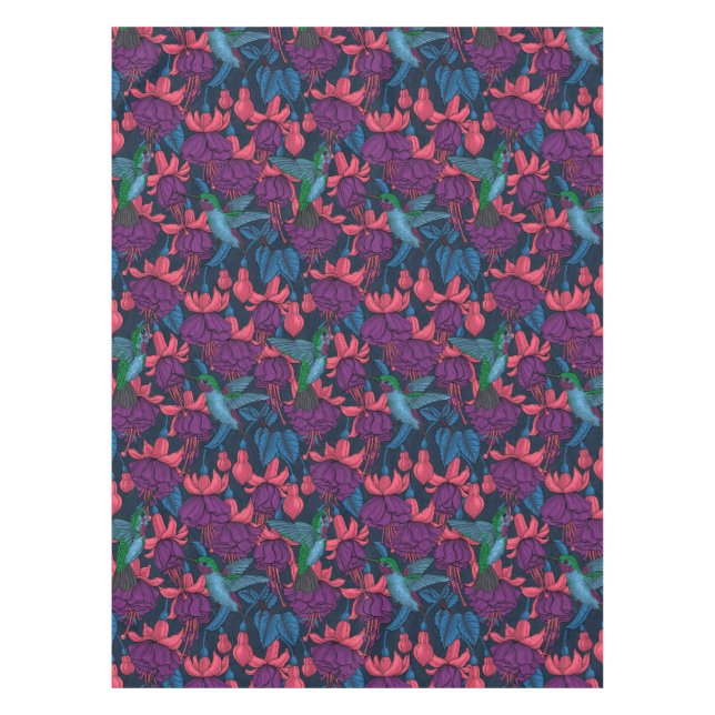 Hummingbird garden in purple and blue tablecloth (Front)