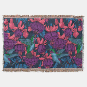 Hummingbird garden in purple and blue throw blanket