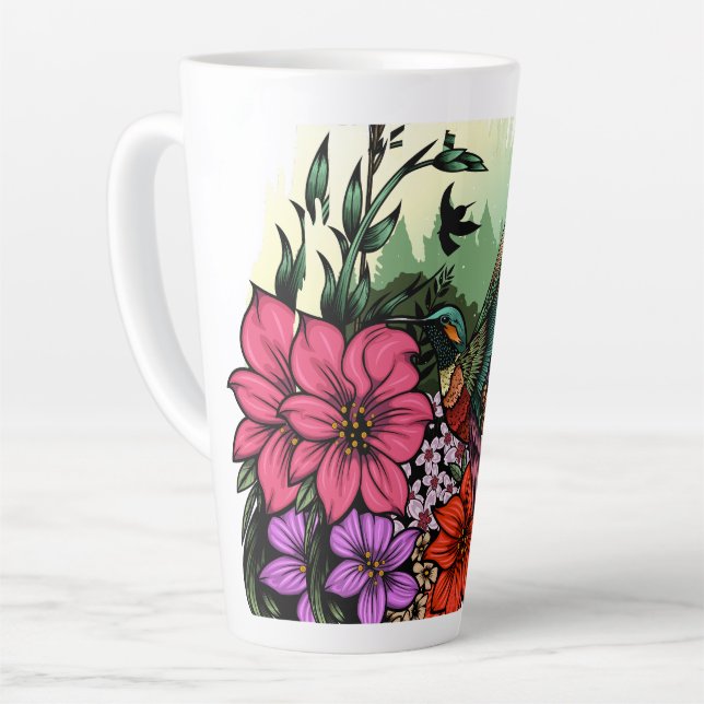 Hummingbird Garden Latte Mug (Left Angle)