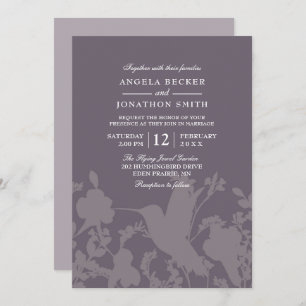Hummingbird Garden Plum Elegant Wedding Invitation