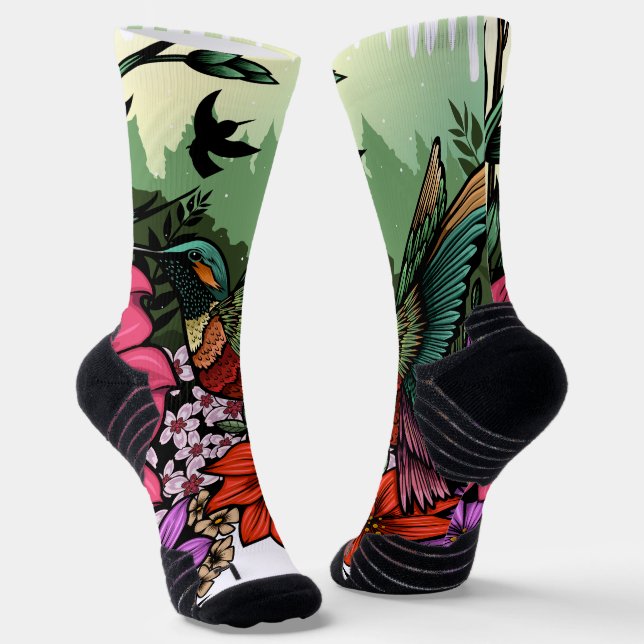 Hummingbird Garden Socks (Angled)