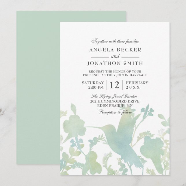 Hummingbird Garden Watercolor Elegant Wedding Invitation (Front/Back)