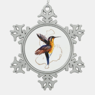 Hummingbird Gold Splash Snowflake Pewter Christmas Ornament