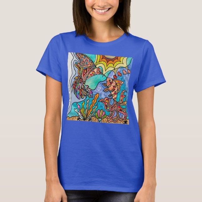 Hummingbird Goldfish Reflection Art  T-Shirt (Front)