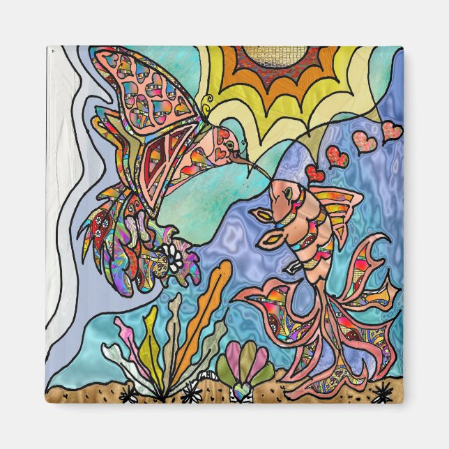 Hummingbird Goldfish Reflection Imaginaire aimant  (Devant)
