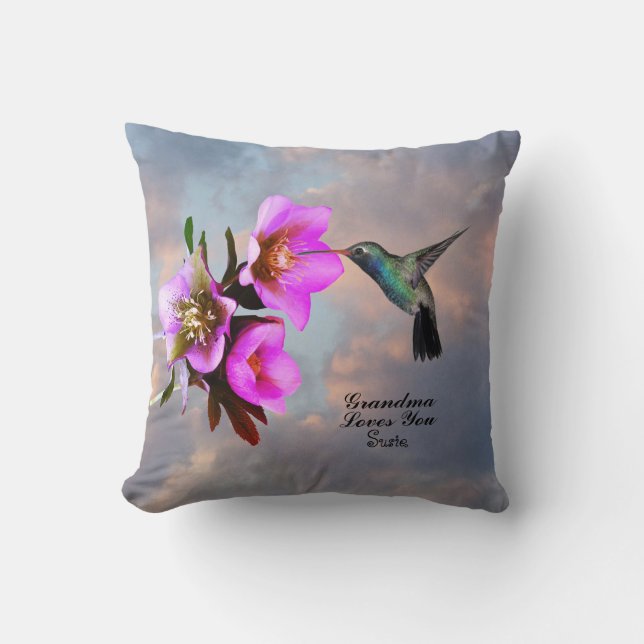 HUMMINGBIRD-GRANDMA LOVES YOU THROW PILLOW (Front)