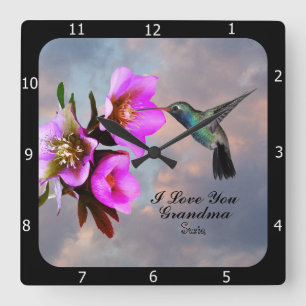 HUMMINGBIRD-GRANDMA SQUARE WALL CLOCK