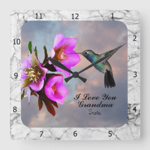 HUMMINGBIRD-GRANDMA SQUARE WALL CLOCK