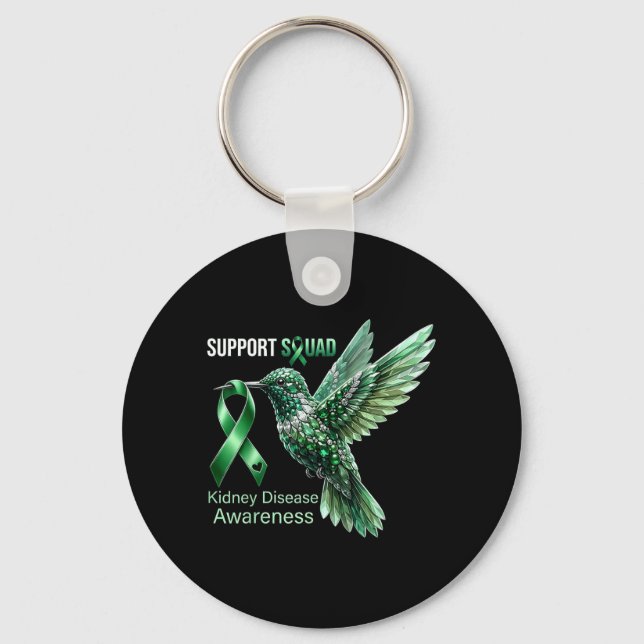 Hummingbird Green Ribbon Support Kidney Disease Keychain (Front)