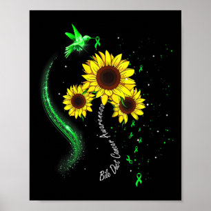 Hummingbird Green Sunflower Bile Duct Cancer Aware Poster