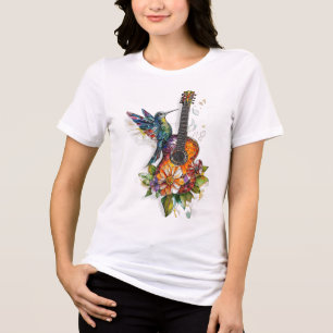 Hummingbird Guitar Floral Musician Nature Lover Bi Tri-Blend Shirt