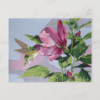 hummingbird handpainted postcard