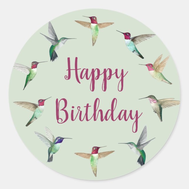 Hummingbird Happy Birthday  Classic Round Sticker (Front)