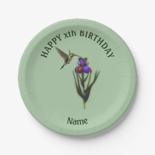 Hummingbird Happy Birthday Personalized  Paper Plate