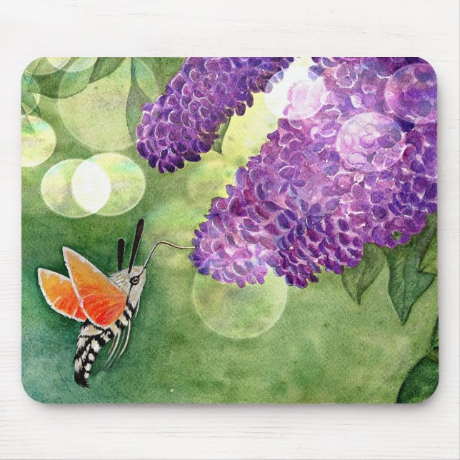 Hummingbird Hawk Moth and Lilacs Mouse Pad (Front)