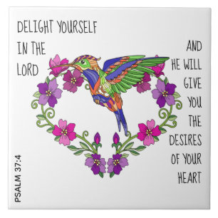Hummingbird & Heart, w verse from Psalm 37:4 Tile