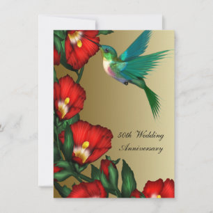 Hummingbird Hibiscus Gold 50th Wedding Anniversary Invitation