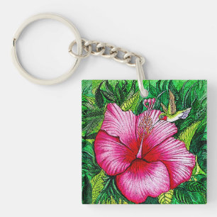 Hummingbird Hibiscus  Keychain