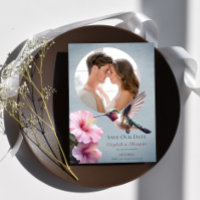 Hummingbird & Hibiscus Photo Save the Date | Blue