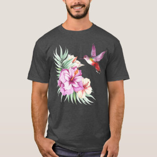 Hummingbird Hibiscus Watercolor Floral Premium T-Shirt