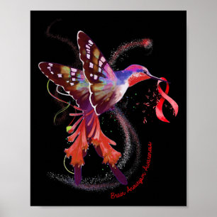 Hummingbird Hold Burgundy Ribbon Brain Aneurysm Aw Poster