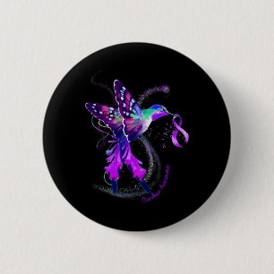 Hummingbird Hold Purple Ribbon Overdose Awareness 2 Inch Round Button