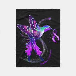 Hummingbird Hold Purple Ribbon Overdose Awareness Fleece Blanket