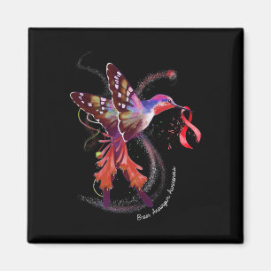 Hummingbird Holding Burgundy Ribbon Brain Aneurysm Magnet