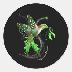 Hummingbird Holding Green Ribbon Kidney Disease Aw Classic Round Sticker