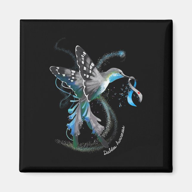 Hummingbird Holding Grey Blue Ribbon T1d Diabetes  Magnet (Front)