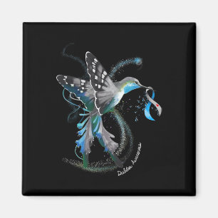 Hummingbird Holding Grey Blue Ribbon T1d Diabetes Magnet